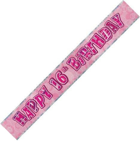 (image for) Happy 16th Birthday Pink Foil Banner (3.6m) - Click Image to Close